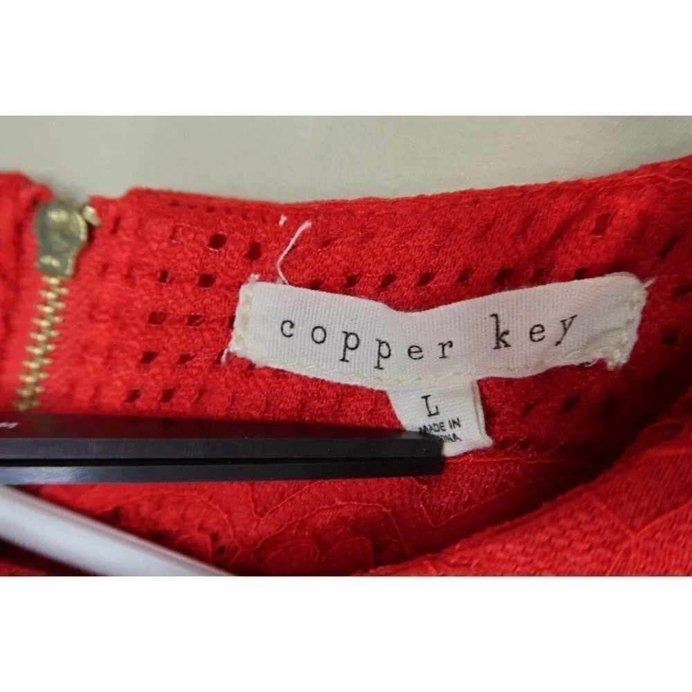 Copper Key Girls Dress Pleated Red Crocheted Short Sleeve Nylon Large